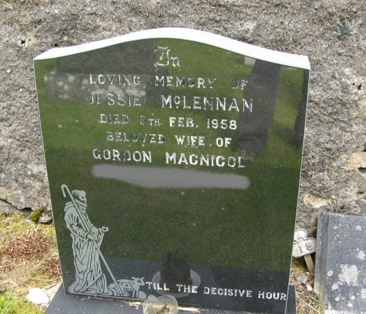 Photo of headstones/Jessie MacLennan died 1958 MI Gairloch New